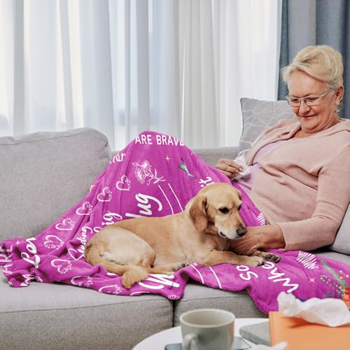 Warm Hug Get Well Birthday Gift for Women Throw Blanket 52'' x 60'' | You're Loved Mental Breakdown Recovery Gift with Inspirational sayings for Her,Grandma,Patients - color: Purple Pink Warm Hug