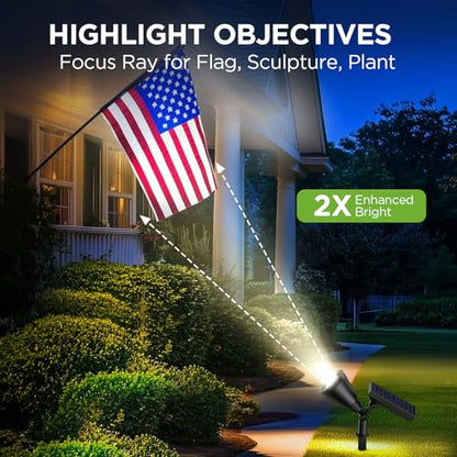 InnoGear 6 Solar Lights Outdoor Spotlight Garden Yard Landscape Flag, White | Waterproof, Auto On/Off, Adjustable Brightness, 2 Installations, Flag Pole, Tree, Uplights, Solar Powered Spotlight, Pathway - color: White