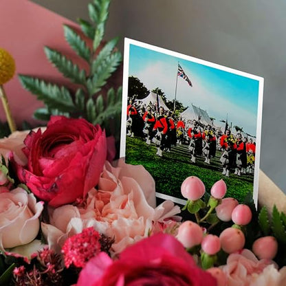 3dRose Vintage Scottish Pipers British Army Bagpipes Scotland 1910 1 Greeting Card with envelope - size: 5.5”