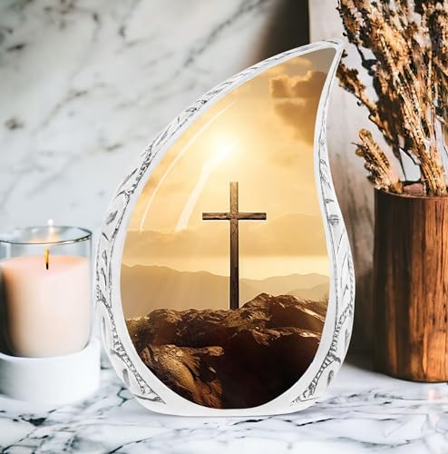 Christ Sunset Large Urns for Human Ashes Adult Women - Funeral Urn for Human Ashes Adult Man - Burial Gift for Cremains - 10inch & 200 Cubic Inches Capacity Include Velvet Bag - color: Christ With Sunset View 4