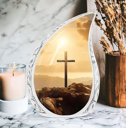 Christ Sunset Large Urns for Human Ashes Adult Women - Funeral Urn for Human Ashes Adult Man - Burial Gift for Cremains - 10inch & 200 Cubic Inches Capacity Include Velvet Bag - color: Christ With Sunset View 4
