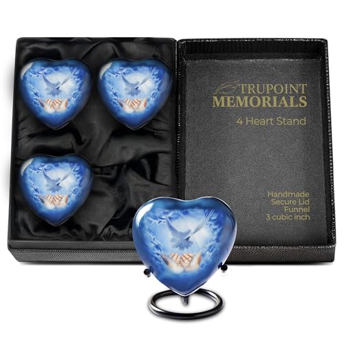 Trupoint Memorials Small Urns for Human Ashes Keepsake, Mini Heart Urn with Stand, Decorative Cremation Urns for Adult Men & Women – Small, Blue Dove - color: Blue Dove
