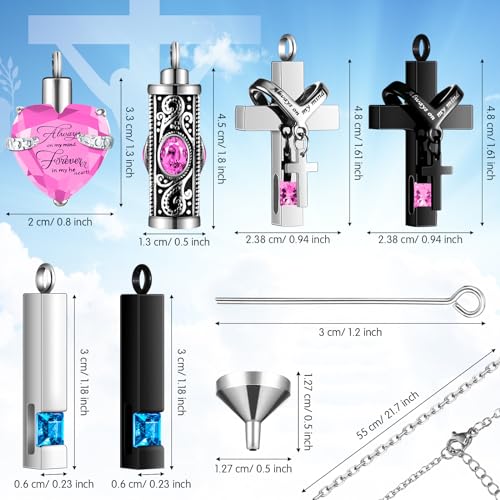 12 Pcs Urn Necklace for Ashes Bulk Cremation Cross Heart Cubic Jewelry Stainless Steel Memorial Locket for Men Women - color: Blue, Pink