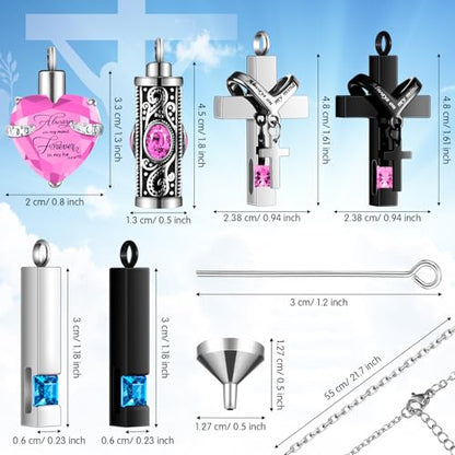 12 Pcs Urn Necklace for Ashes Bulk Cremation Cross Heart Cubic Jewelry Stainless Steel Memorial Locket for Men Women - color: Blue, Pink