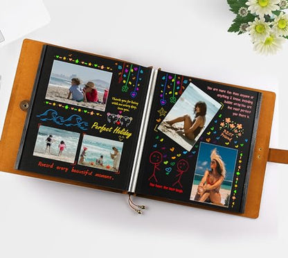 Leather photo Album Self Adhesive Pages, Handamde Leather Scrapbook Photo Album, Wedding Family Album, Holds 3x5, 4x6, 5x7, 6x8, 8x10 Photos - Brown - color: Brown, size: 13.58x13x1.3