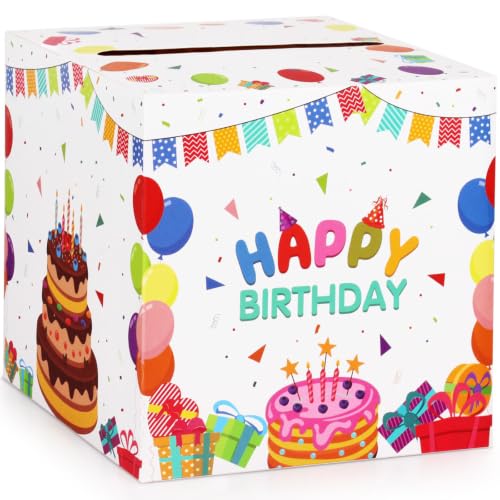 Hxezoc Happy Birthday Card Box Party Favors Post Box Cardboard Receiving Money Box Holder for Kids Baby Adults Birthday Party, Baby Shower Table Centerpiece Decorations Supplies - style: Birthday