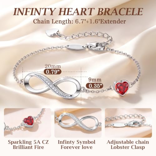 CDE 925 Sterling Silver Infinity Birthstone Bracelet Jewelry Gift for Women | Hypoallergenic,Non Tarnish,Heart CZ,Nickel-Free & Lead-Free,Anniversary Christmas Birthday Idea Gifts for Wife Girlfriend Her - color: 01/07-Jan/July