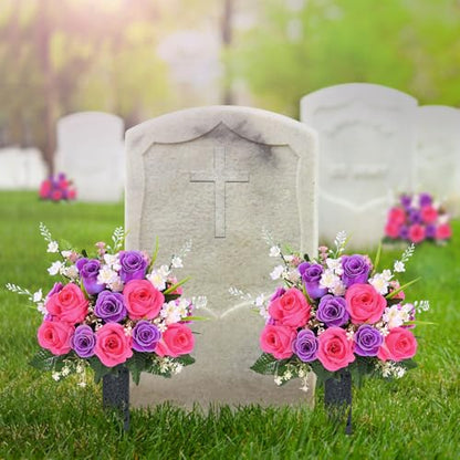 MARTINE MALL 2 Sets Artificial Cemetery Flowers for Grave, (Colorful)