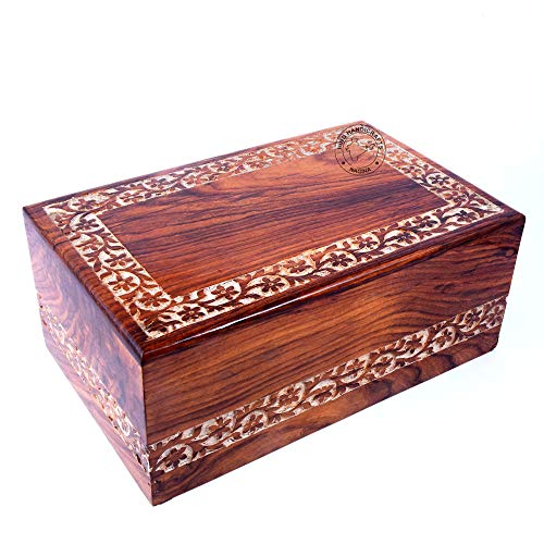 Handmade Rosewood Wooden Cremation Urn for Human Ashes | Large Funeral Urn Box with Engraved Floral Border | Memorial Keepsake Urn for Adults | 9" x 5.5" x 4.5" -180lbs, 72 kg - color: Whitewashed, size: Large: 9" x 5.5" x 4.5" - 180 lbs