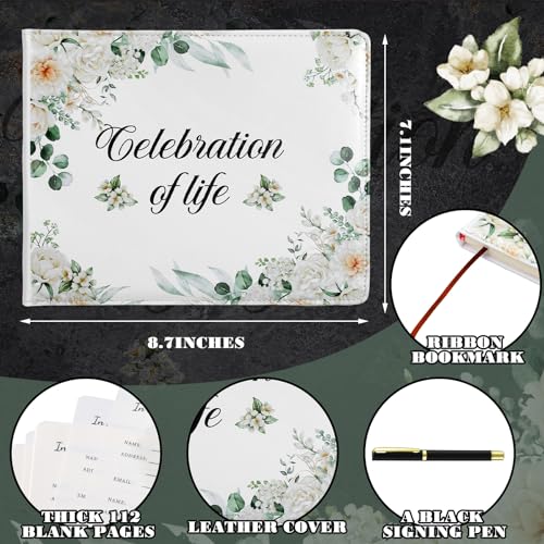 Patelai Funeral Guest Book with Pen Memorial Service Celebration of Life Sign in Book for Funeral Leather Cardinal in Loving Memorial Gift, 112 Pages(Flower) - style: Flower