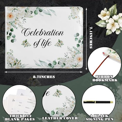Patelai Funeral Guest Book with Pen Memorial Service Celebration of Life Sign in Book for Funeral Leather Cardinal in Loving Memorial Gift, 112 Pages(Flower) - style: Flower
