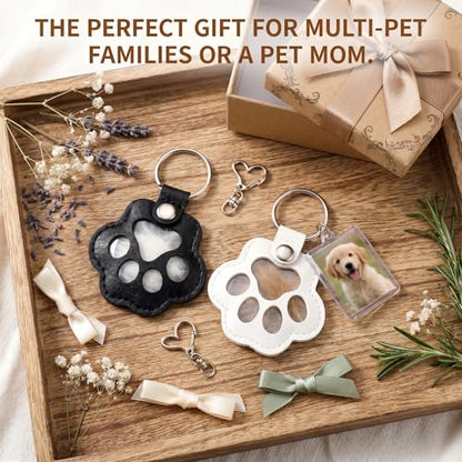 Leather Pet Fur Keepsake Keychain Gift, 2 Pcs - color: Black & White