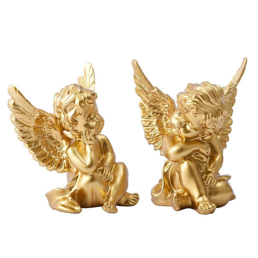 YUEOECOR 2PCS Cherubs Angels Resin Garden Statue Figurine, Adorable Angel Sculpture Memorial Statue Indoor Outdoor Home Garden Decoration (B 2PCS Gold) - color: B 2pcs Gold