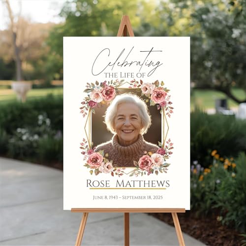 Floral Funeral Welcome Sign, Celebration of Life Welcome Sign, in Loving Memory Sign, Celebration of Life, Celebration of Life Sign, Memorial Sign with Photo,Funeral Welcome Signs &4 - color: Version #12