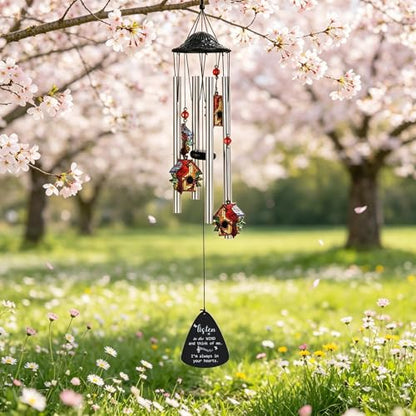 34'' Large Cardinal Red Bird Wind Chimes for Outside Garden Patio Decor | Memorial Wind Chimes Outdoor;Red Bird Windchime,Cardinal Gifts,Sympathy Gifts for Loss of Loved One,Aluminum Tube,with S hook