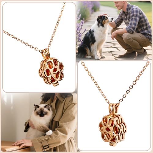 Paw Print Heart Pet Ashes Memorial Necklace with Mini Inner Box-Rose Gold | Pet Cremation Jewelry for Ashes, Cremation Urn Jewelry to Hold Dog & Cat Ashes Pendant with Box Filling Tools - color: Rose Gold