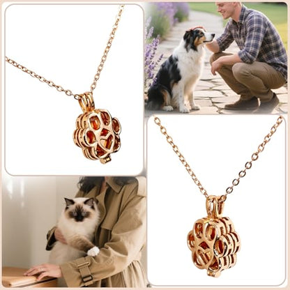 Paw Print Heart Pet Ashes Memorial Necklace with Mini Inner Box-Rose Gold | Pet Cremation Jewelry for Ashes, Cremation Urn Jewelry to Hold Dog & Cat Ashes Pendant with Box Filling Tools - color: Rose Gold