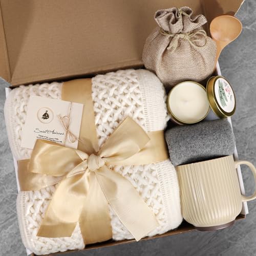 Mothers Day Gifts for Mom, Get Well Soon Gift Basket for Women, Self Care Thinking of You Care Package, Feel Better Relaxing Encouraging Gift for Her Sister Wife Friend Grandma Coworker (Ivory)