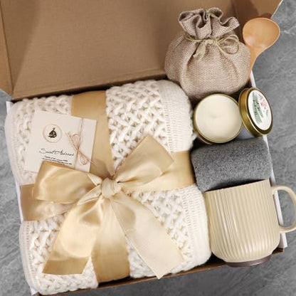 Mothers Day Gifts for Mom, Get Well Soon Gift Basket for Women, Self Care Thinking of You Care Package, Feel Better Relaxing Encouraging Gift for Her Sister Wife Friend Grandma Coworker (Ivory)