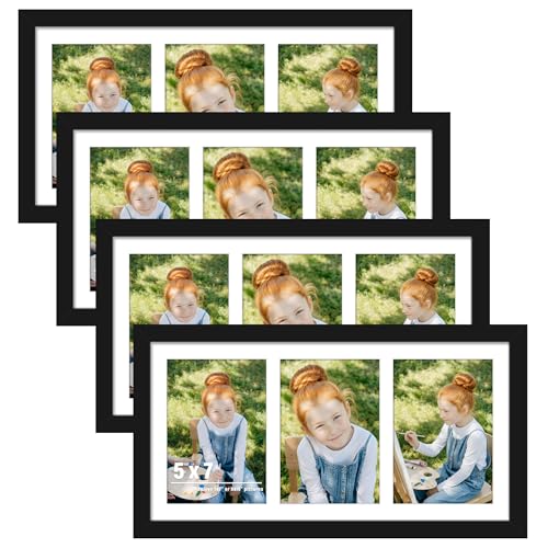 DUENPY 4 Pack 8x16 Collage Frame For 3 5x7 Photos Black - color: Black, size: 8x16（5x7 opening）-4 Pack