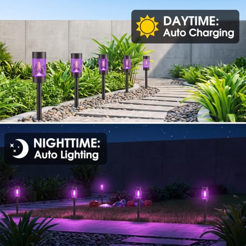 Eyrosa Halloween Solar Pathway Lights Outdoor Waterproof, 8 Pack, Purple - color: Purple