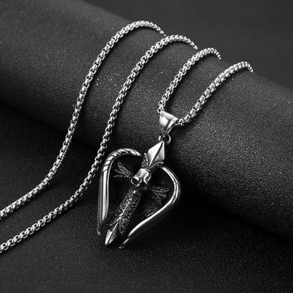 HZMAN Angel Wing Necklace for Men Women Stainless Steel Gothic Punk Angel Wing Cross/Angel Pendant Faith Amulet Jewelry Gift - color: Skull Cross