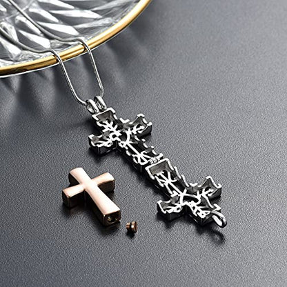 Crystal Cross Necklace for Ashes Stainless Steel Keepsake Cremation Jewelry Religious Cross Memorial Urn Necklace for Pet Human Ashes Gifts - color: S-Rosegold