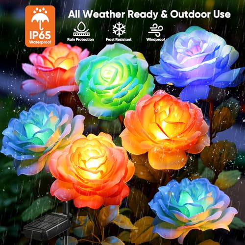 Solar Rose Lights Outdoor: 10 Pack LED Flower Lights Garden Decor - size: 10 Pack