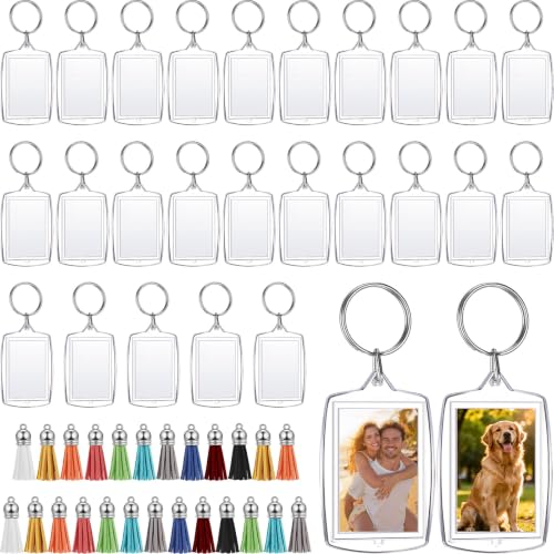 Yaomiao Acrylic Photo Keychain with Tassel Clear Blank Custom Keychain Frame Holder Insert Picture Keyring Making Kit - style: Rectangle