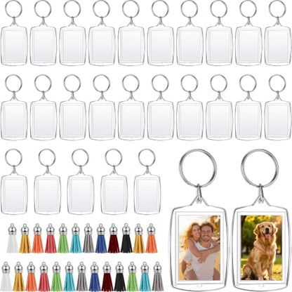 Yaomiao Acrylic Photo Keychain with Tassel Clear Blank Custom Keychain Frame Holder Insert Picture Keyring Making Kit - style: Rectangle
