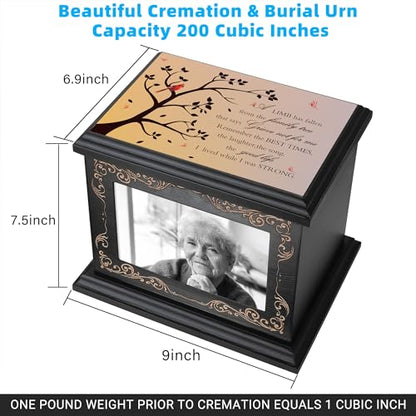 ADMLC Cremation Urns for Human Ashes Adult Up to 200 IBS with Photo Frame | 100% Wooden Handcrafted Memorial Keepsake Urn for Ashes,Funeral Burial Caskets Urn Suitable for Male Female Men Women Dad Mom