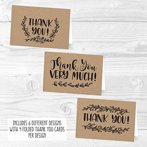 24 Bulk Thank You Cards with Envelopes Blank Cute Thank You Cards | Kraft Black 6 x 4 Appreciation Card for Weddings, Valentines, Anniversary, Small Business, Party Guests, Engagement & Funeral - color: Kraft Black 24 pcs