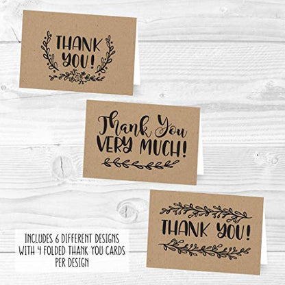 24 Bulk Thank You Cards with Envelopes Blank Cute Thank You Cards | Kraft Black 6 x 4 Appreciation Card for Weddings, Valentines, Anniversary, Small Business, Party Guests, Engagement & Funeral - color: Kraft Black 24 pcs
