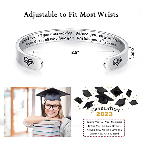 TONY & SANDY Inspirational Bracelets for Women Teen Girls Personalized Gifts for Daughter Granddaughter Mom Sister Friends Stainless Steel Engraved Cuff Birthday Easter Christmas - style: A - Graduation Gifts - Behind you, all your memories. Before you, a