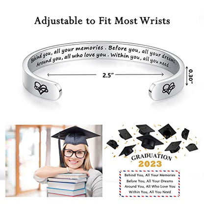 TONY & SANDY Inspirational Bracelets for Women Teen Girls Personalized Gifts for Daughter Granddaughter Mom Sister Friends Stainless Steel Engraved Cuff Birthday Easter Christmas - style: A - Graduation Gifts - Behind you, all your memories. Before you, a