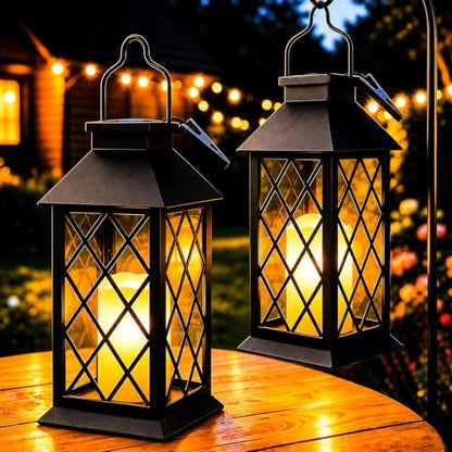 Yowin 2 Pack 9" Solar Lanterns Outdoor Waterproof with Flickering Candle - color: Black