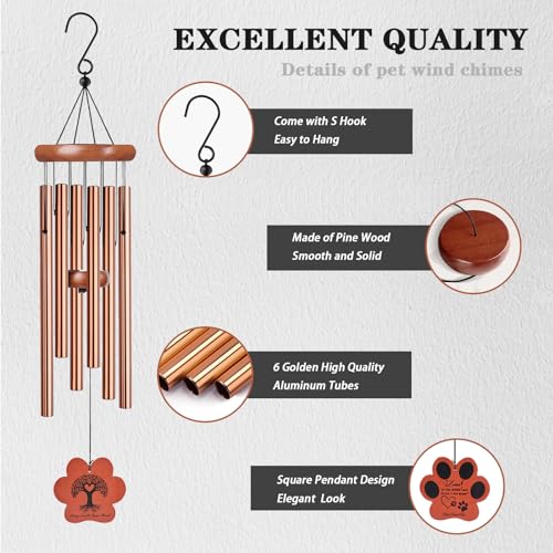 VENBEEL Dog Memorial Gifts for Loss of Dog, 28" Pet Memorial Wind Chime, Pet Loss Passing Away Remembrance Bereavement Gift - color: C-petpaw-gold