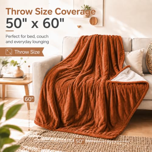 Electric Heated Blanket,Flannel and Sherpa,Throw 50x60 in,Caramel,Gift - color: C-caramel, size: 50x60inches-Throw