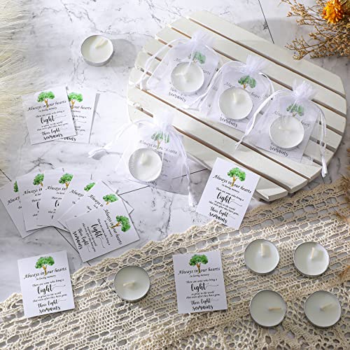 50 Set Funeral Party Favors Memorial White Candles Unscented Funeral Gifts Tealight Candles with Condolence Bereavement Cards and Organza Bags for Guest Celebration of Life Decorations (Classic) - style: Classic