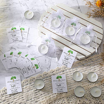 50 Set Funeral Party Favors Memorial White Candles Unscented Funeral Gifts Tealight Candles with Condolence Bereavement Cards and Organza Bags for Guest Celebration of Life Decorations (Classic) - style: Classic