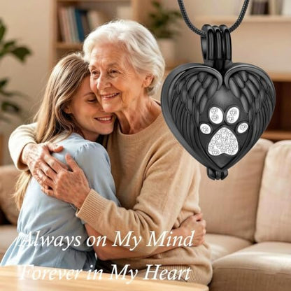 zeqingjw Pet Cremation Jewelry for Ashes Pendant Paw Print Pet Heart Urn Necklace Memorial Keepsake Jewelry for Pet/Dog's/Cat's Ashes - color: Wing Heart-Black