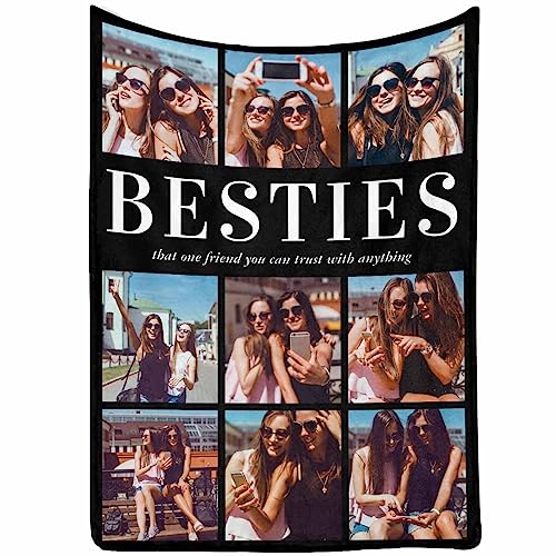Custom Best Friend Blanket with Photo Collage Best Sisters That One Friend You Can Trust with Anything 9 Photos Personalized Friendship Blankets for BFF Sister,Teen Girls Besties on Birthday Christmas - color: 9 Photo Collage