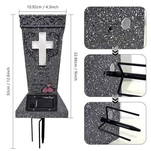 Solar Cemetery Vase with LED Cross Lamp Memorial Flower Holder - color: Square Cross