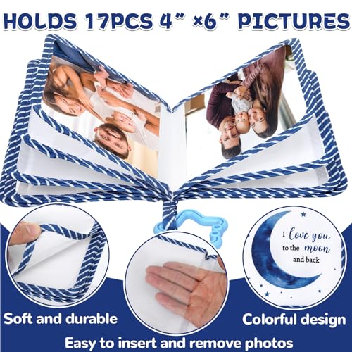 QOUBAI Baby's My First Family Album Soft Photo Cloth Book Holds 4x6 Family Pictures My First Book of Photos Baby Memory Album Gender Neutral Gift for Babies Newborn Toddler Baby Shower Moon - style: Love You to the Moon