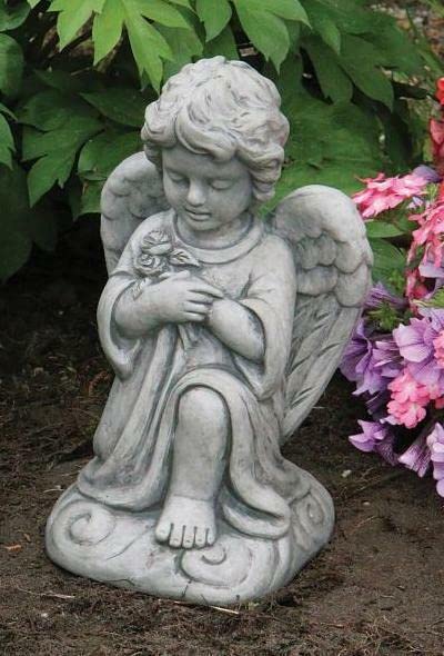 Massarelli's Sweet Blessings Angel Statue - 'Roses' - Beautiful Patio & Garden Cast Stone Sculpture - Perfect for Indoors or Outdoors