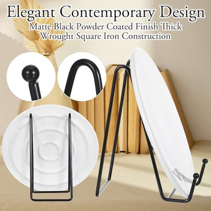 12 Pack 6 Inch Metal Plate Display Stands, Black Multi-Purpose Easel Stands for Photos/Books/Plaques/Artwork, Tabletop Holder