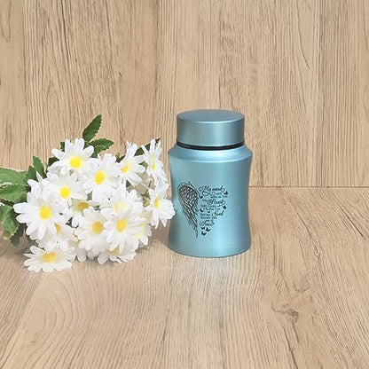 4.5 Inches Small Urn for Human Ashes Stainless Steel Mini Cremation Urn Small Keepsake Urn Heart Wing Pattern Memorial Ashes Container-Blue - size: Wing-Blue