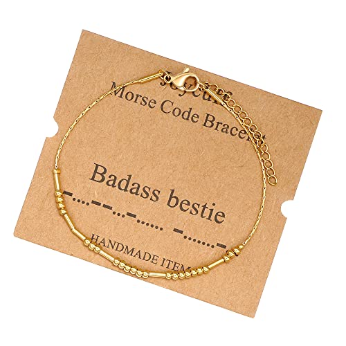 Best Friend Birthday Gifts Morse Code Bracelets For Women Mothers Day Birthday Christmas Gifts For Sister Daughter Grandmother Stainless Steel Jewelry Friendships Inspirational Gifts For Women - style: Gold: Badass bestie