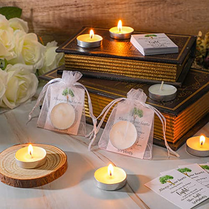 50 Set Funeral Party Favors Memorial White Candles Unscented Funeral Gifts Tealight Candles with Condolence Bereavement Cards and Organza Bags for Guest Celebration of Life Decorations (Classic) - style: Classic