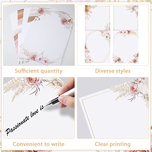 Teling 48 Sheets Decorative Printer Paper Writing Scrapbook Wedding Program Paper 8.27 x 10.6 Inches Greenery Flower Border Writing for Drawing Office Thank Greeting Stationery Supplies(Reed) - style: Reed